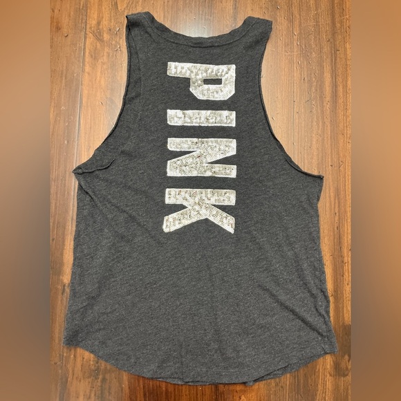 Victoria’s Secret PINK Tank Size L Dark Gray Chill Babe Sequins Beach Summer - Picture 11 of 13